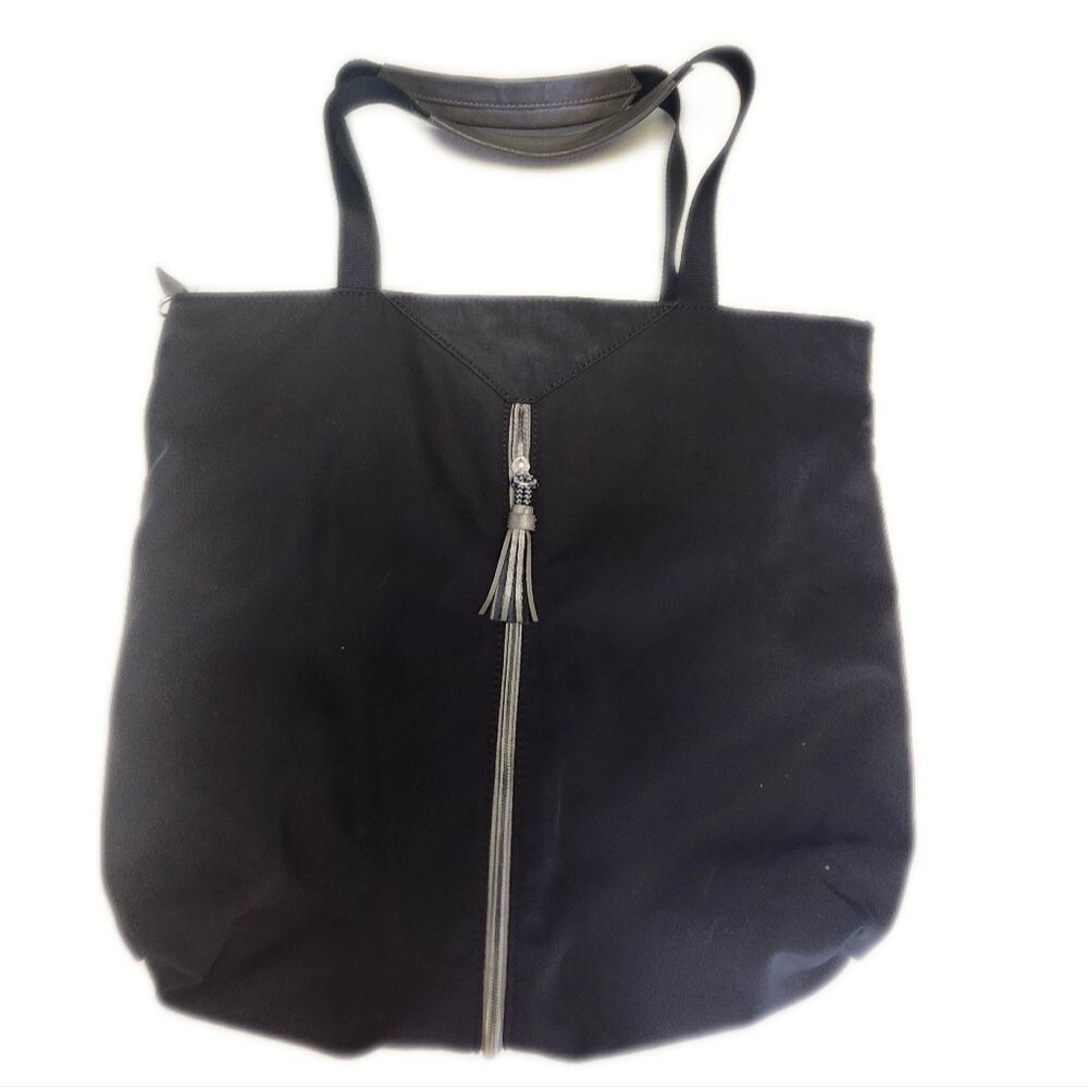 Stella & Dot Black & Silver Convertible Tote Bag Shoulder Bag, 15"x18"